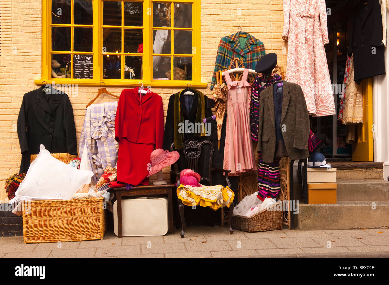 The Gladrags vintage fashion & retro lifestyle clothing Shop store in Halesworth,Suffolk,Uk Stock Photo