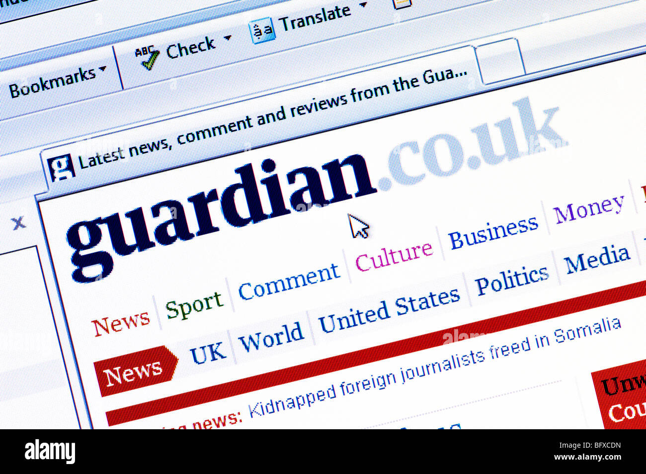 Macro screenshot of guardian.co.uk - the online edition of The Guardian newspaper. Editorial use only. Stock Photo