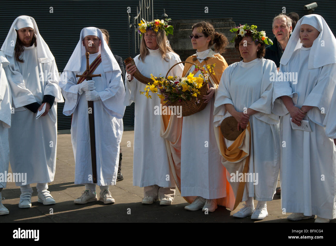 Druid Order celebrate Spring Equinox at Tower Hill, London. Sword ...
