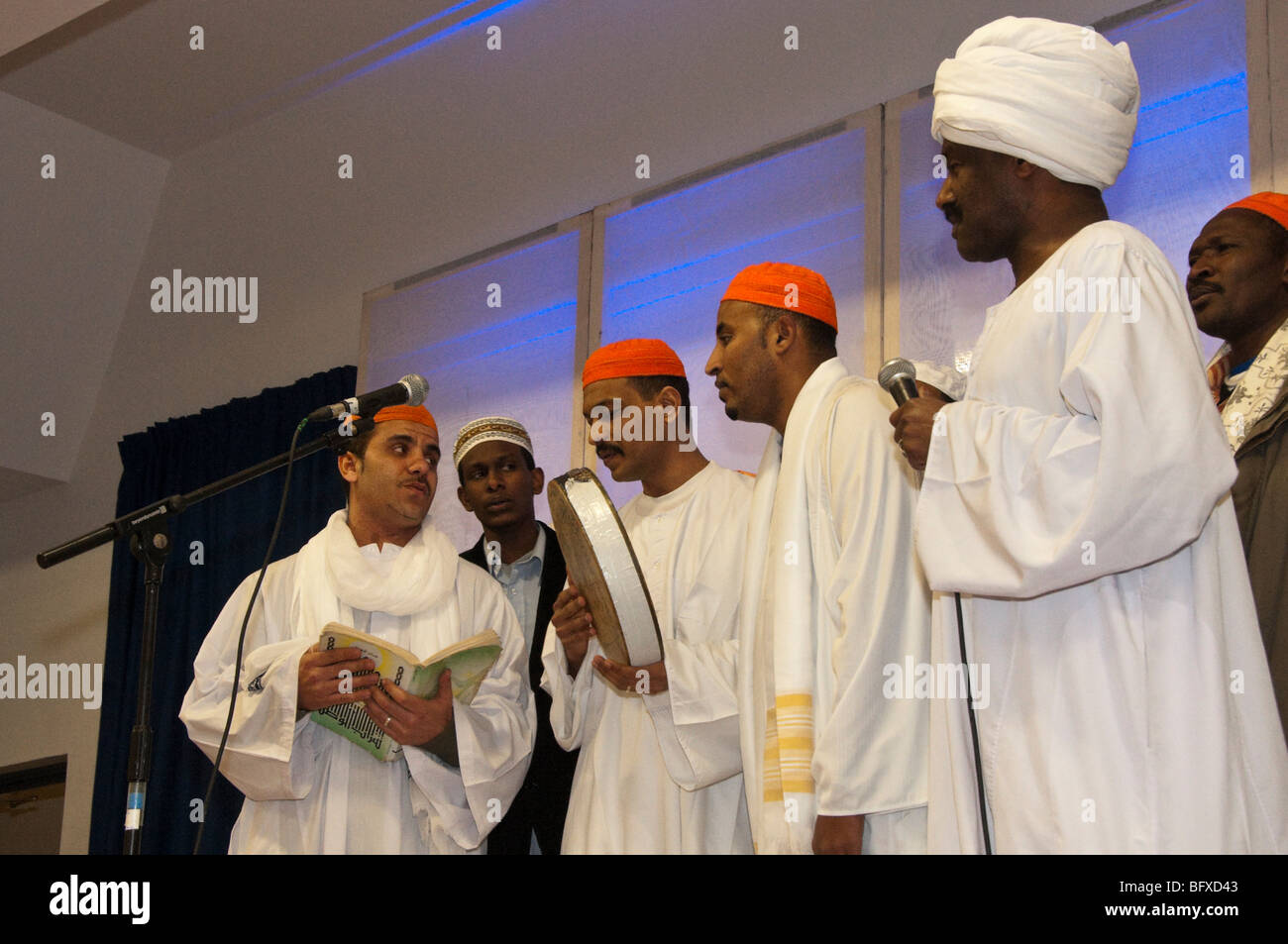 Traditional singing group at Eid Milad-Un-Nabi Celebrations at Sunni Muslim Association, Tooting, London. Stock Photo