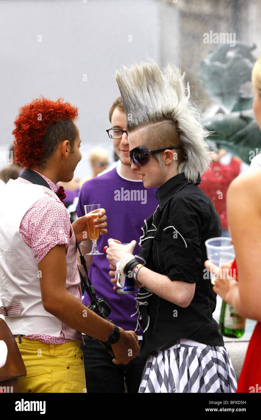 A woman with a Punk Rock hair style in Trafalgar Square London Stock Photo