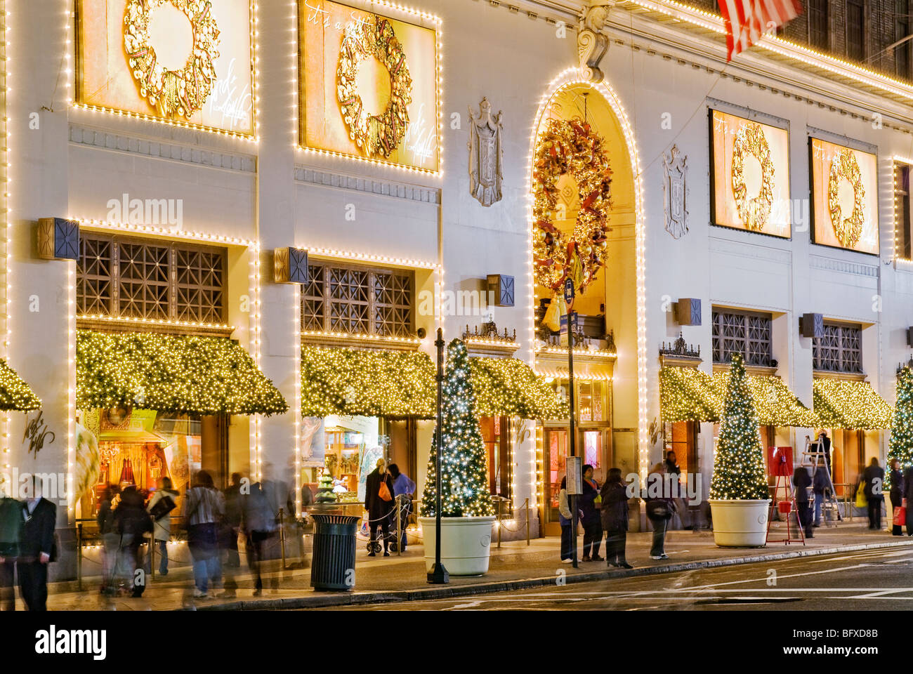 Christmas Windows at Lord & Taylor New York City Fifth Avenue Stock Photo