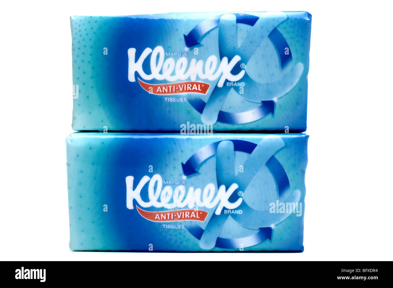 Two cellophane packs of anti Viral Kleenex tissues Stock Photo
