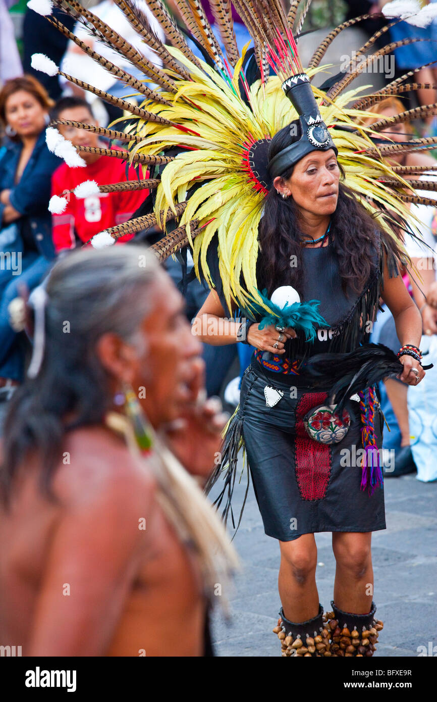 Aztec Dancers in Plaza de la Constitucion in Mexico City Stock Photo