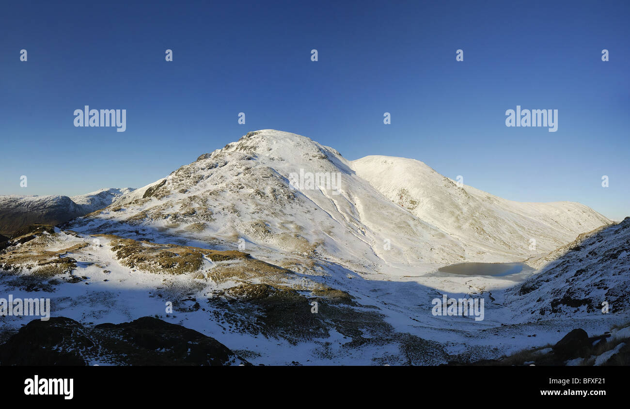 Panorama of Great Gable and Green Gable in heavy snow in the English Lake District Stock Photo