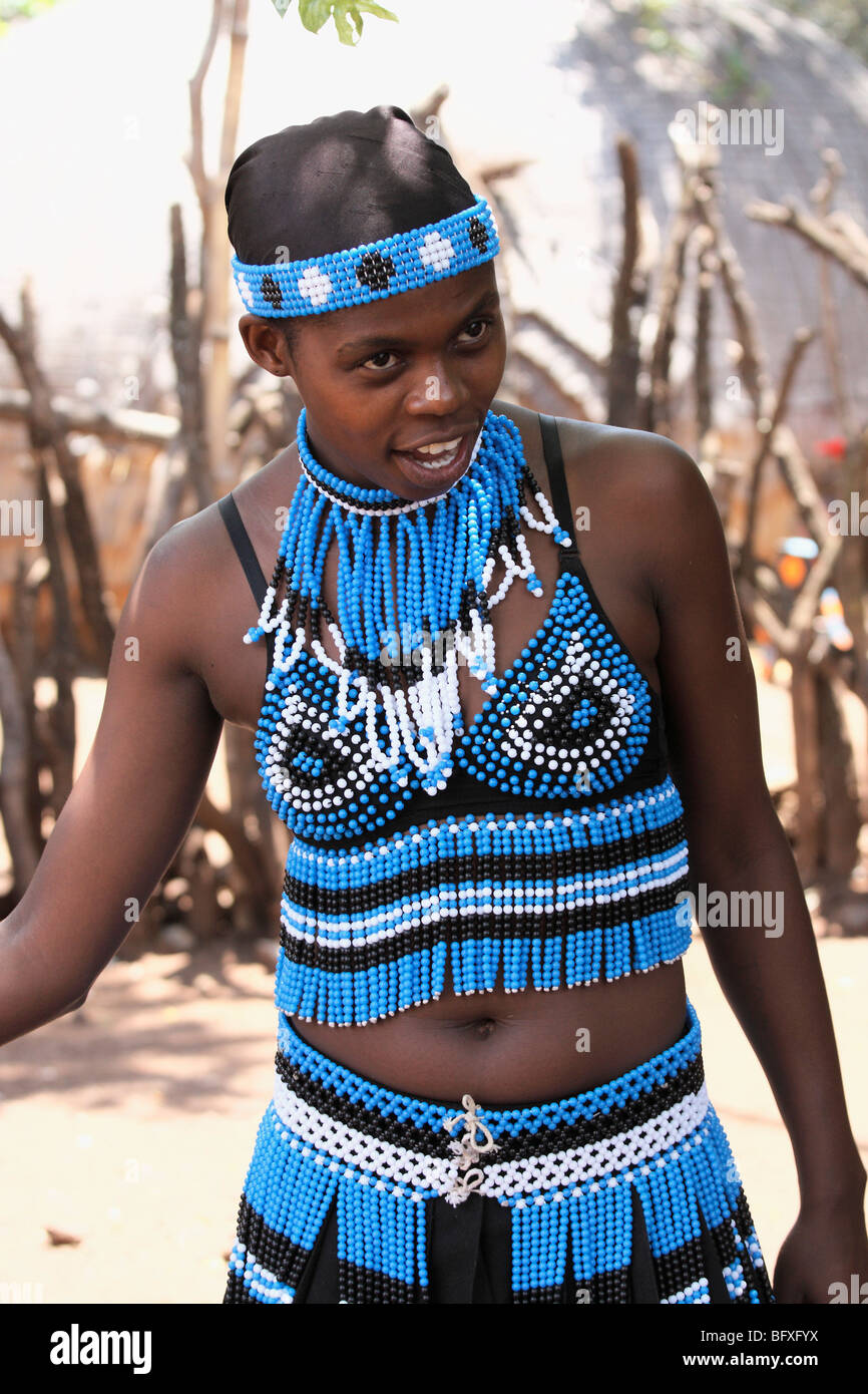 Traditionally Beaded Skirt Dressed Of A Zulu Young Adult African Girl Lesedi Cultural Village 