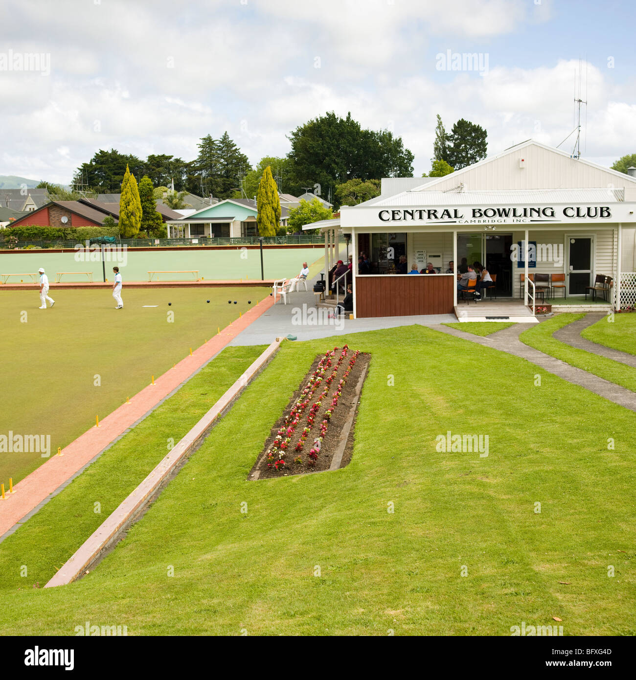 Two men bowling at bowling club Stock Photo Alamy
