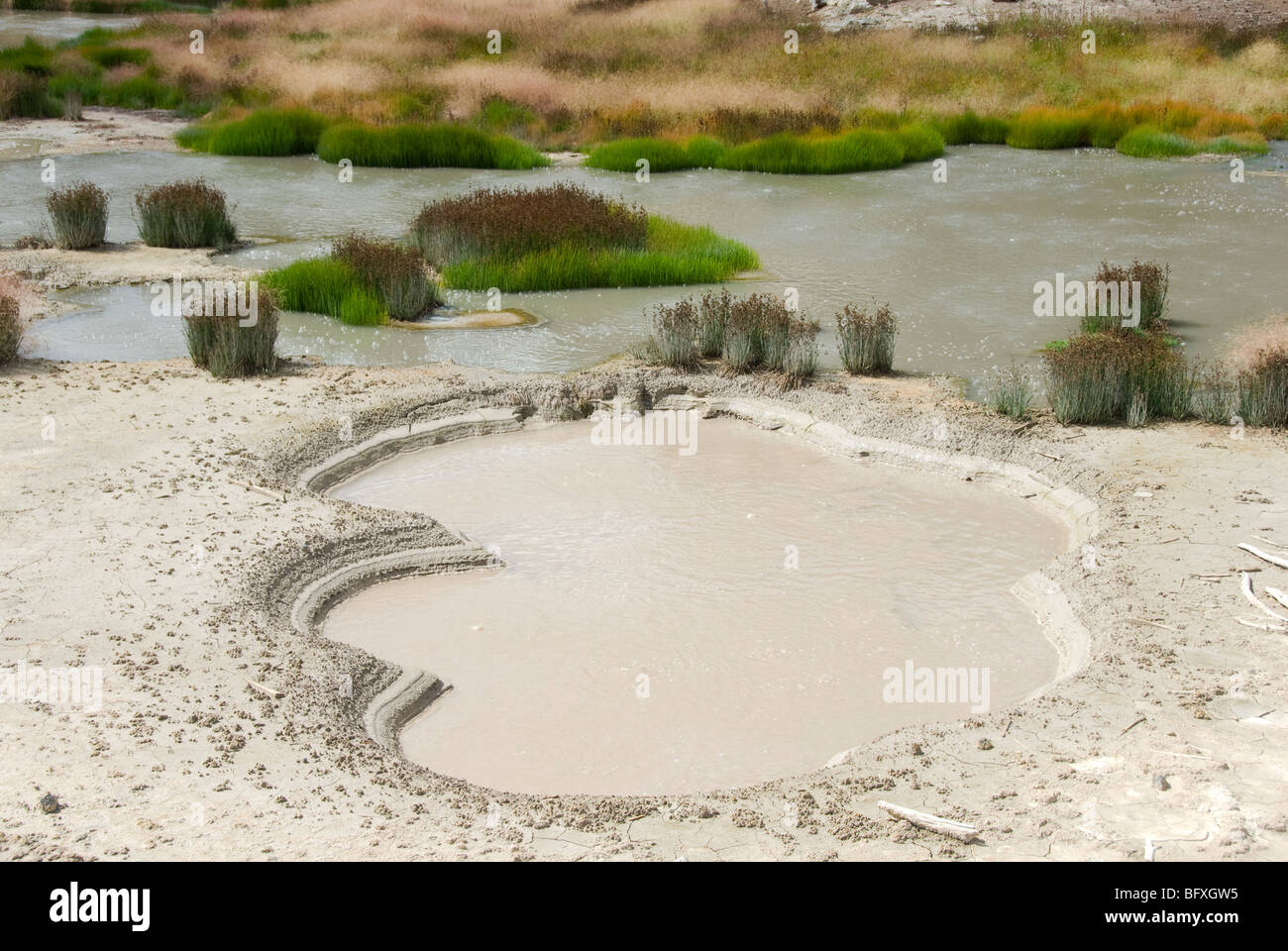 Dormant mud pot in Yellowstone National Park Stock Photo Alamy