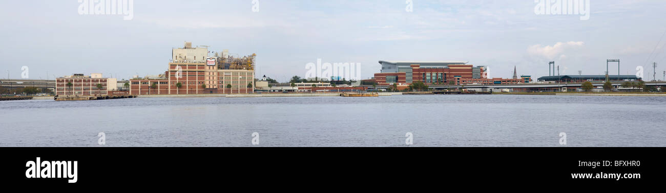 panoramic view along the North Bank of the St. John's River near downtown Jacksonville, FL, USA Stock Photo