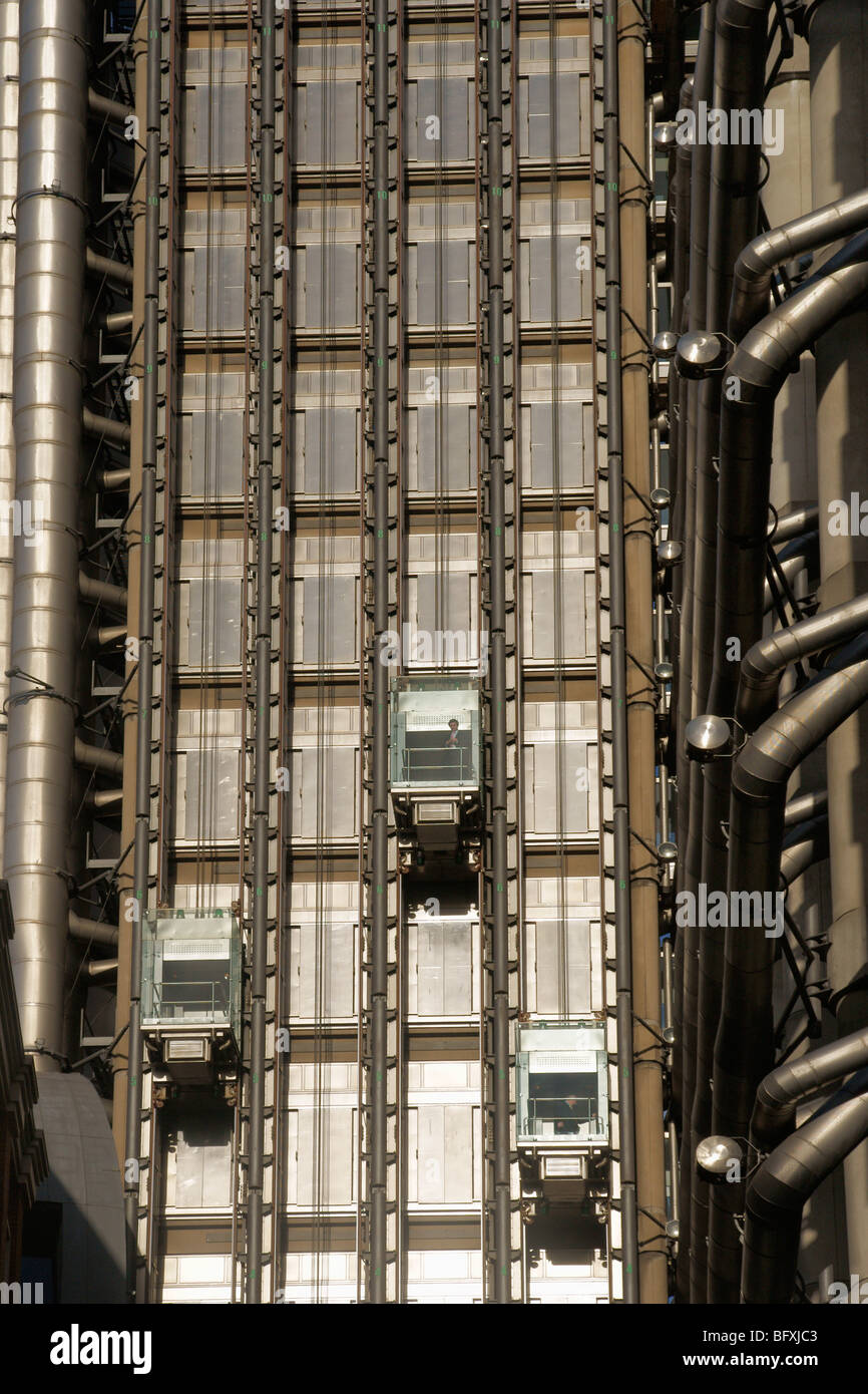 Lifts on one of the towers of the Lloyds building, London Stock Photo