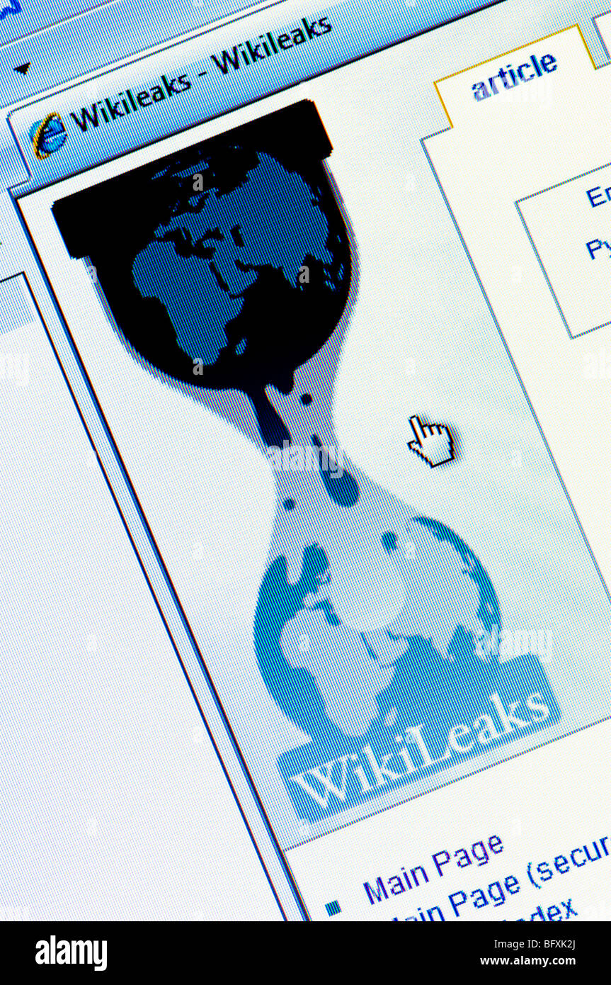 Screenshot of wikileaks.org - the whistleblower website that publishes leaks of sensitive documents. Editorial use only. Stock Photo