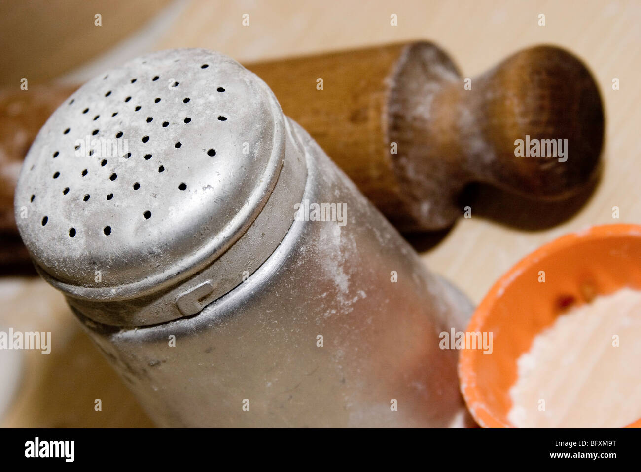 rolling pin, icing sugar shaker, pastry cutter Stock Photo