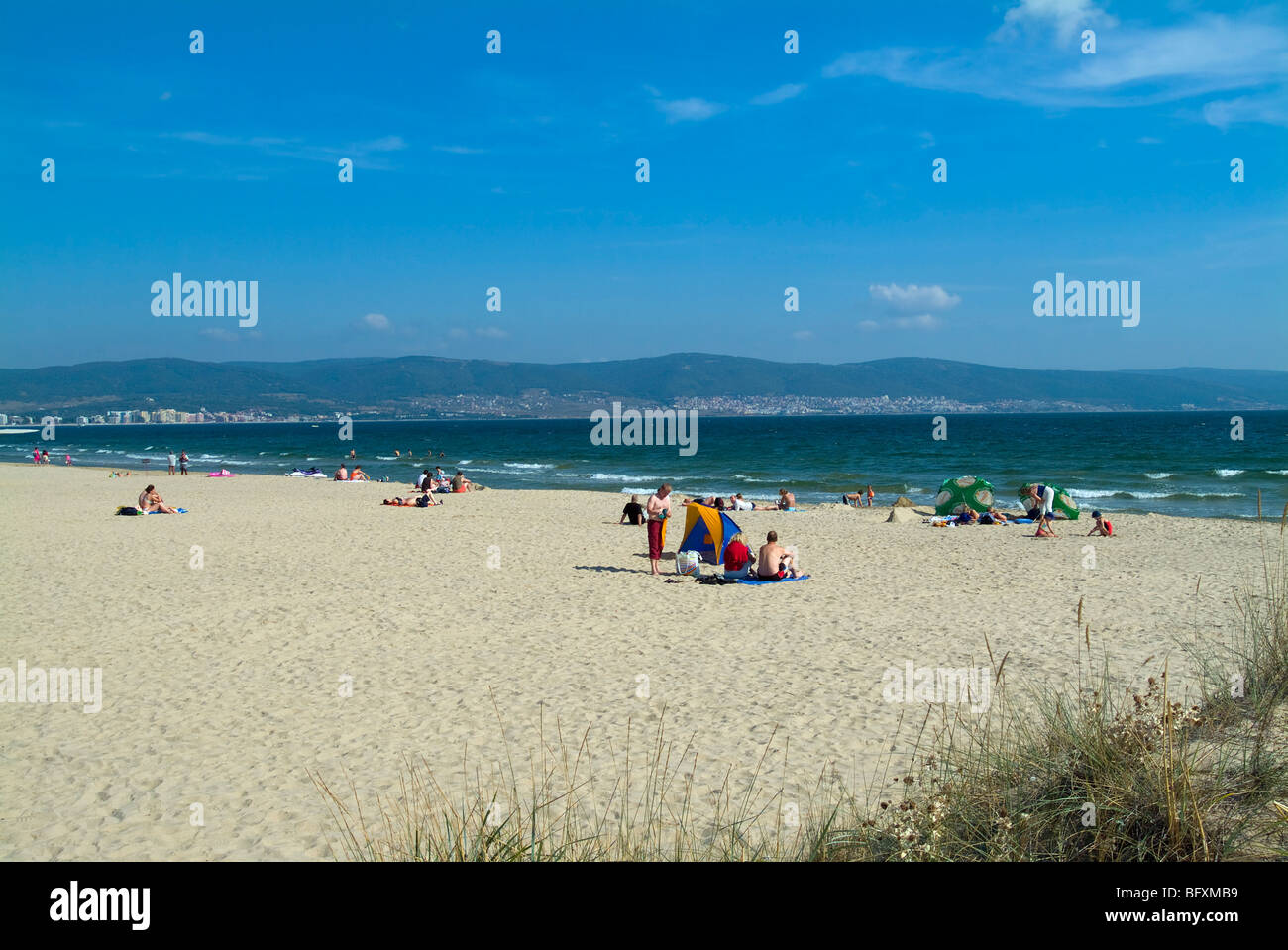 Sunny Beach with dunes, Black Sea, Bulgaria Stock Photo