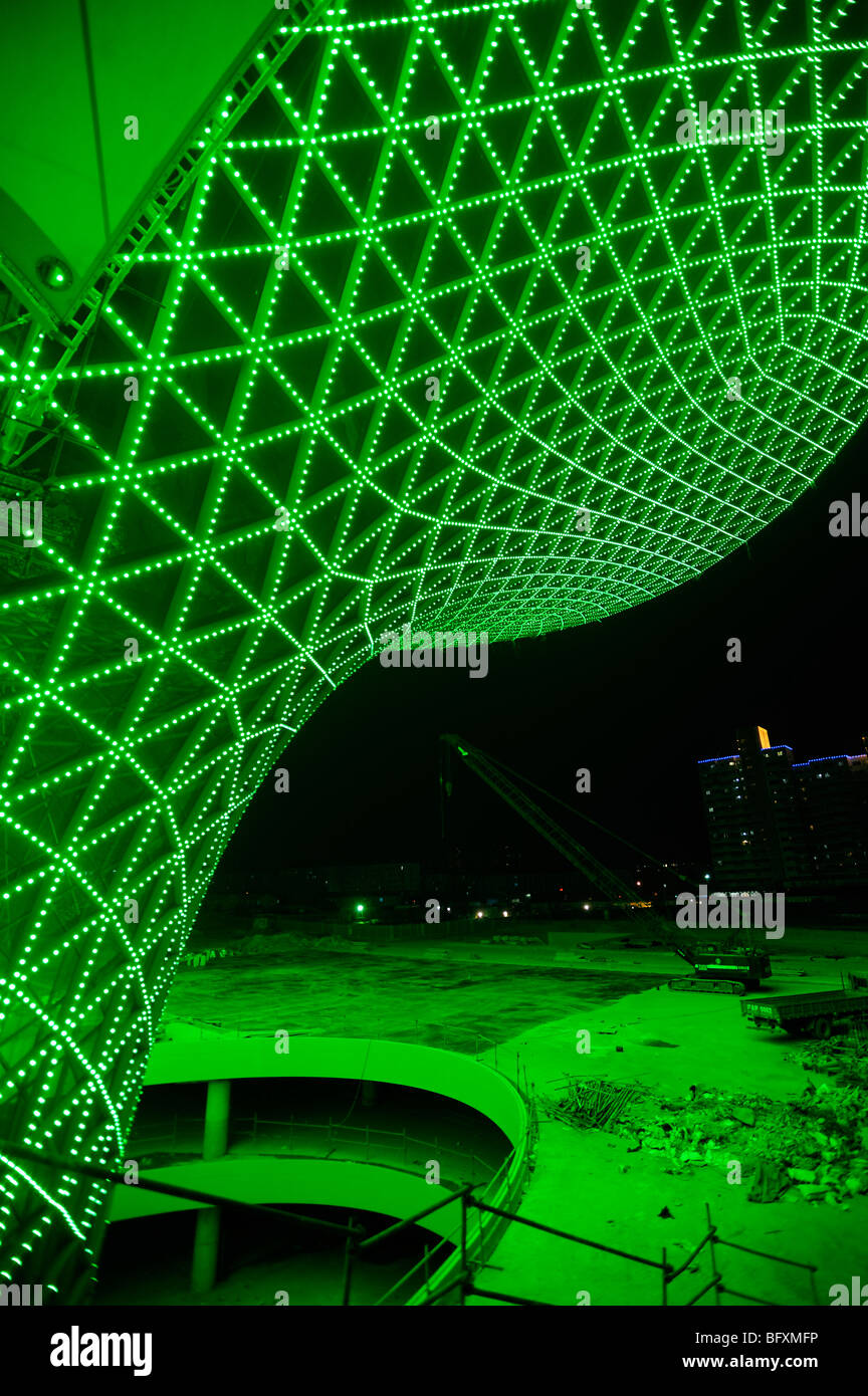 Lights being tested at the pavilion covering the main entrance for Expo 2010 in Shanghai.15-Oct-2009 Stock Photo