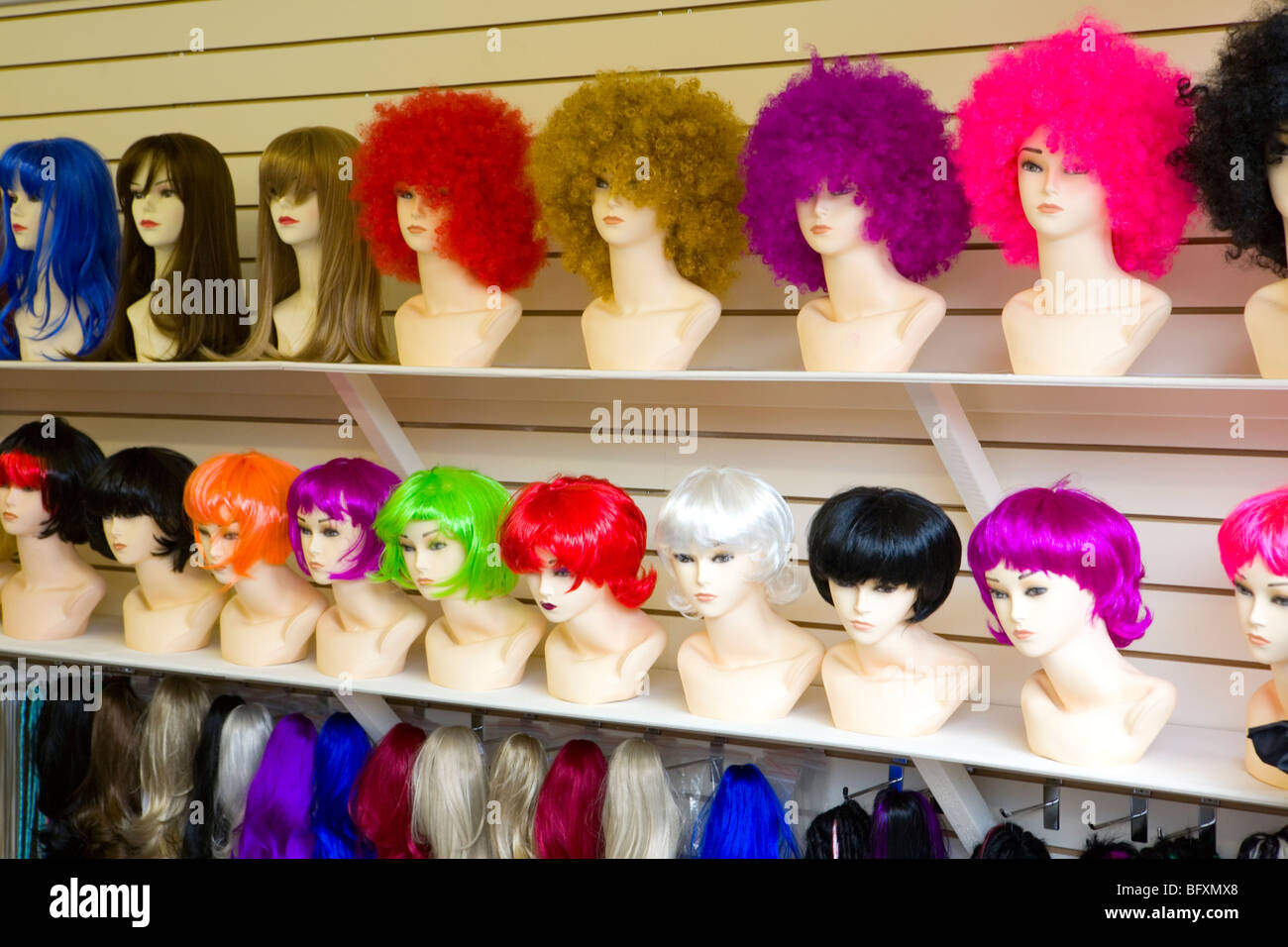 Colorful Wigs on dispaly Stock Photo