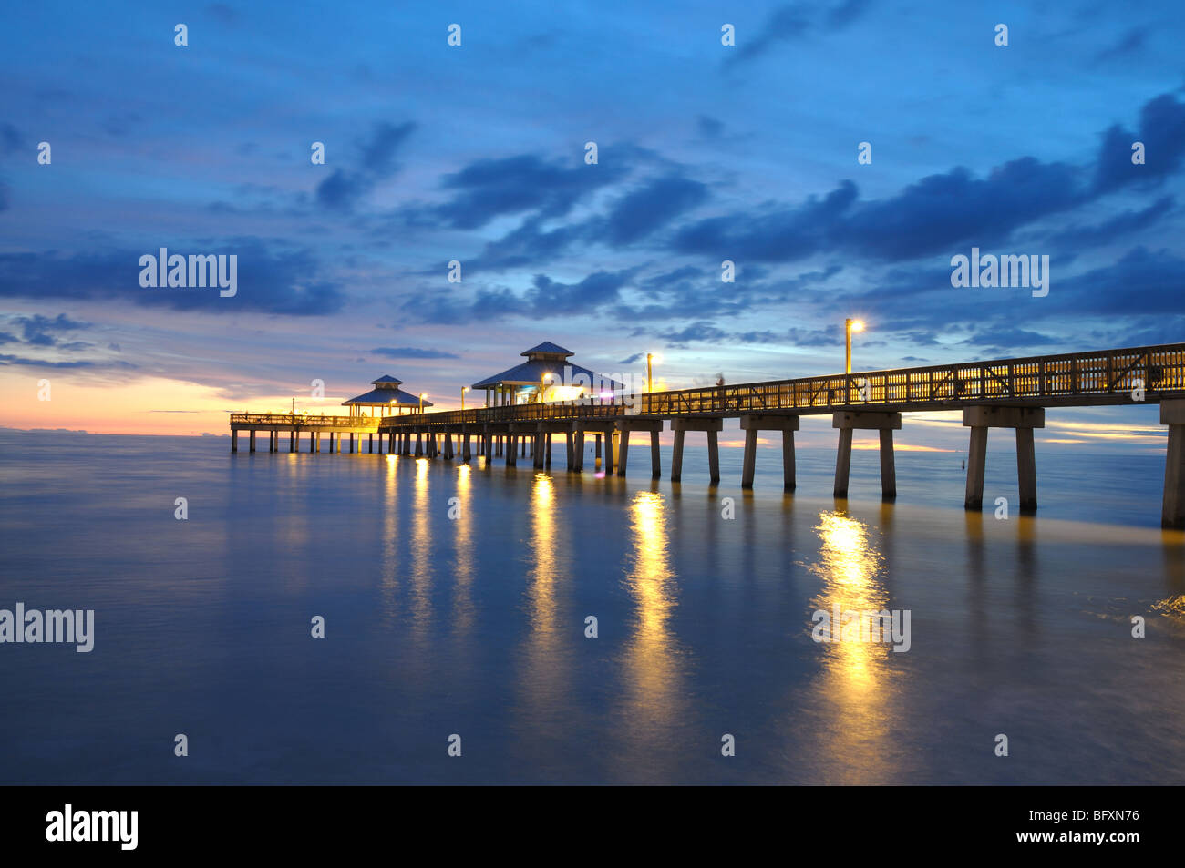 Fort Myers Pier at Sunset, Florida USA Stock Photo