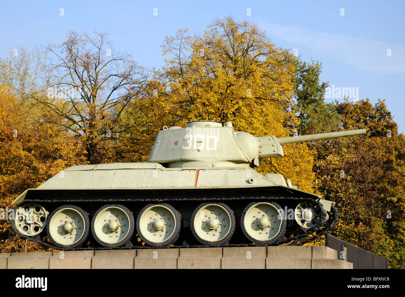 Soviet T-34 tank by the Soviet War Memorial, Berlin. Stock Photo