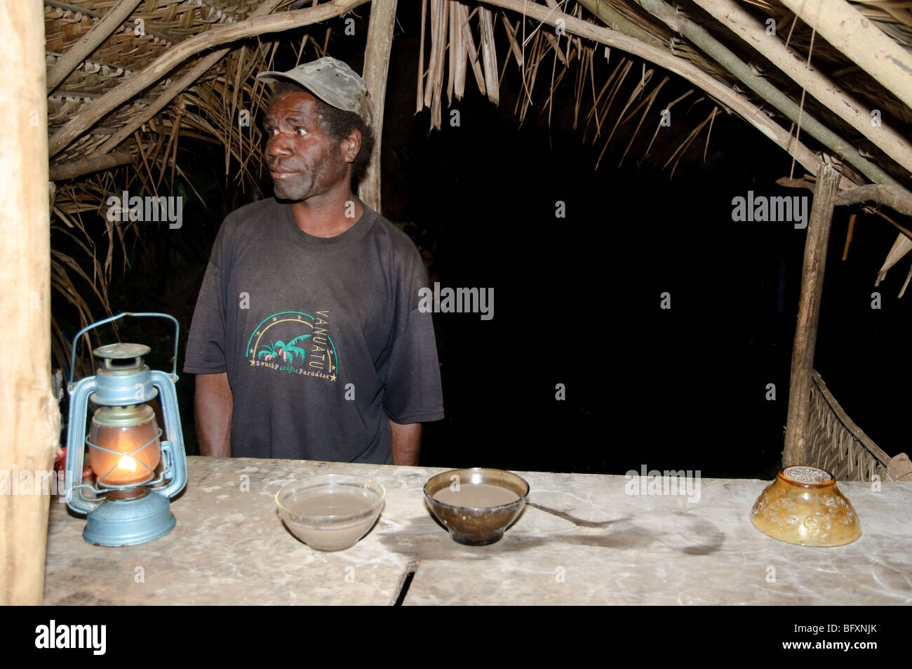 Interior of kava bar, with bowls of kava on the bar. Please click for details Stock Photo