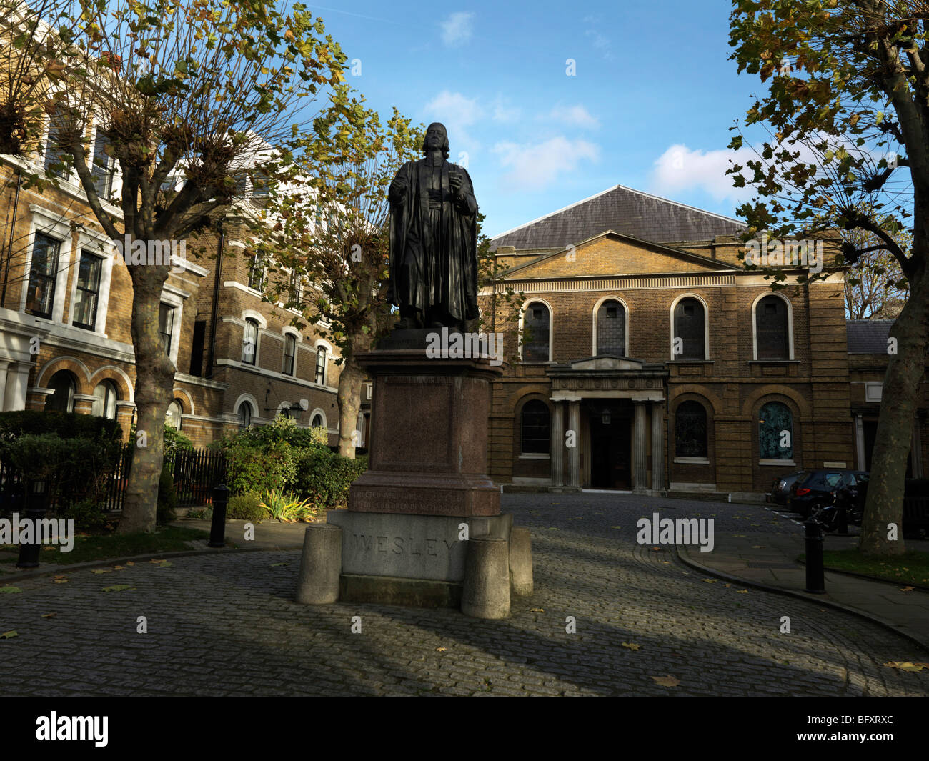 Statue of John Wesley at Entrance to Courtyard Wesley's Chapel City Road London England Stock Photo