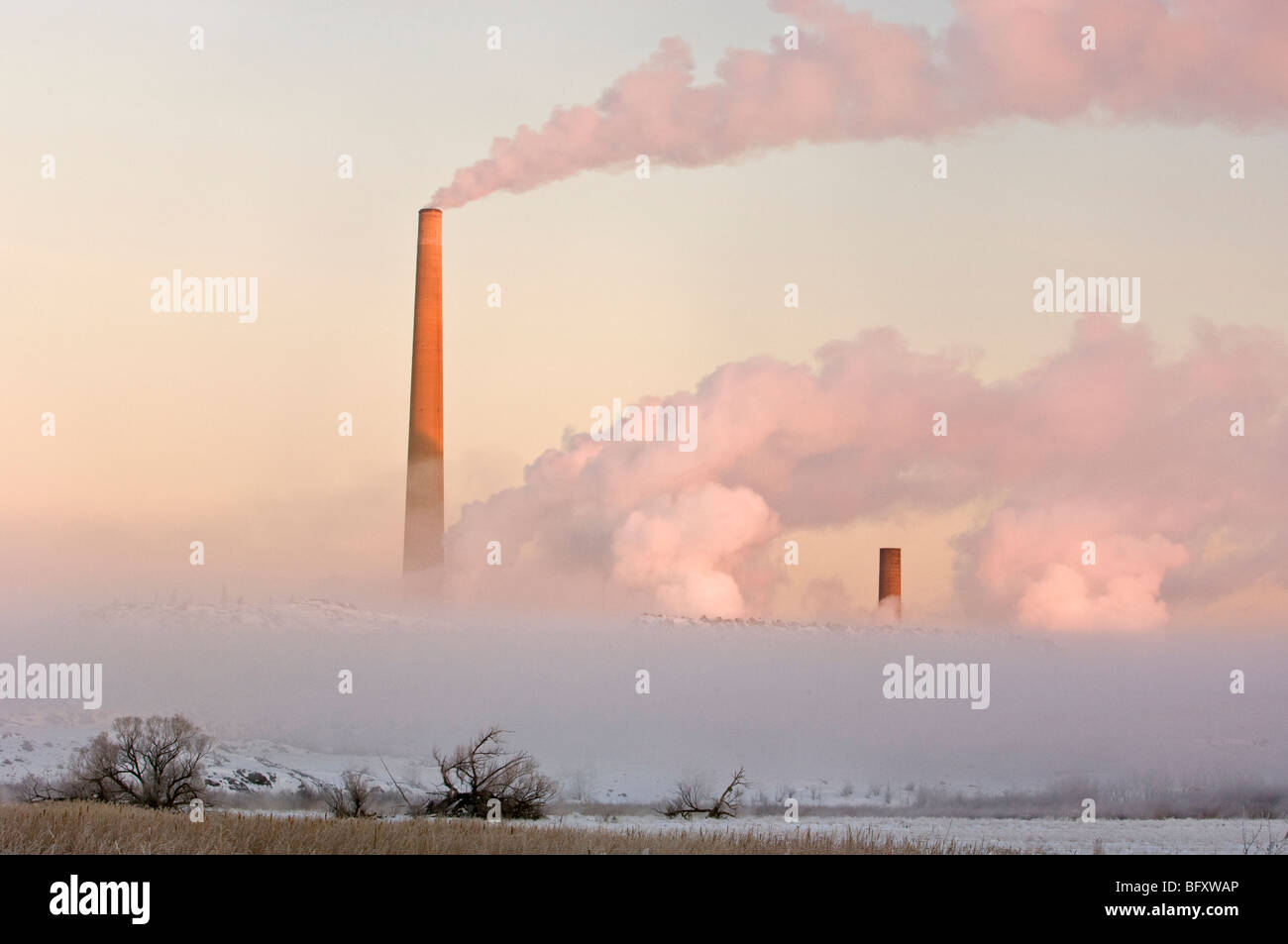 Vale Superstack on a cold winter morning, Greater Sudbury, Ontario, Canada Stock Photo