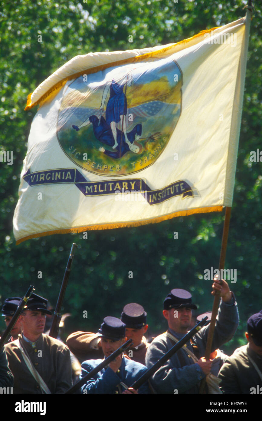 Virginia Military Institute Cadets and Flag at the Battle of New Market, Virginia Stock Photo