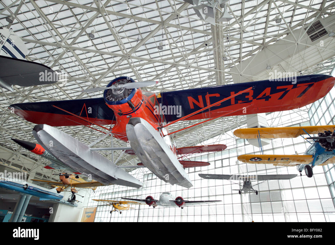 Stinson SR Reliant on static display in the Great gallery of  the Museum of Flight, Boeing Field, Seattle Stock Photo