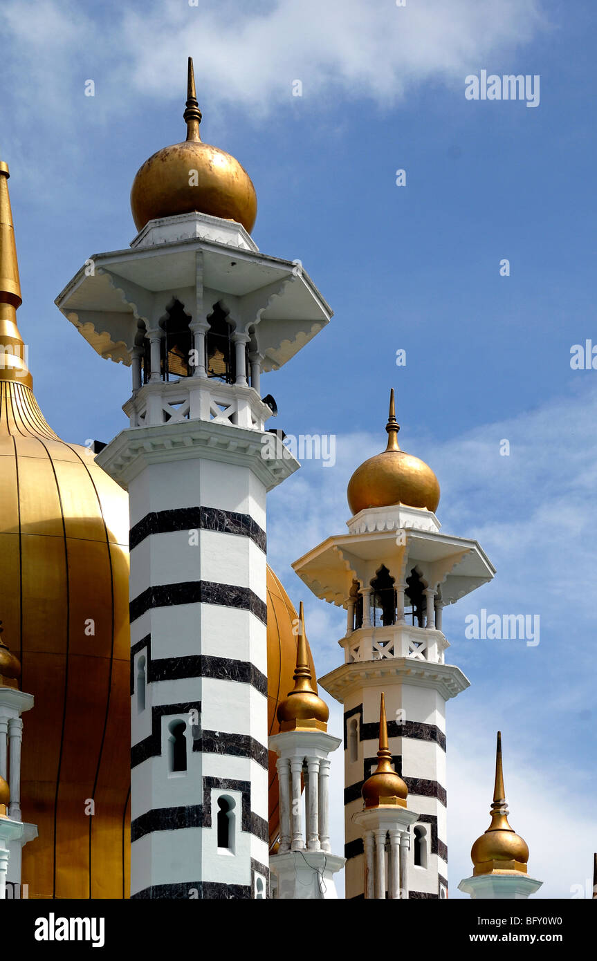 Minarets & Golden Domes of Masjid Ubudiah, or Ubudiah Royal Mosque (1917), by Arthur Benison Hubback, Kuala Kangsar, Perak, Malaysia Stock Photo