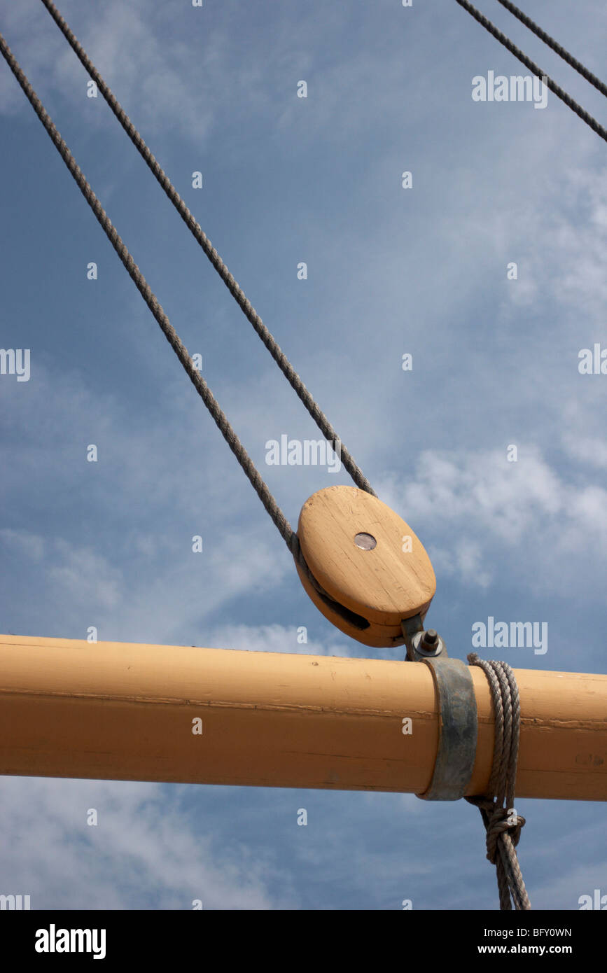 Ropes on a full rigged sailing ship Stock Photo
