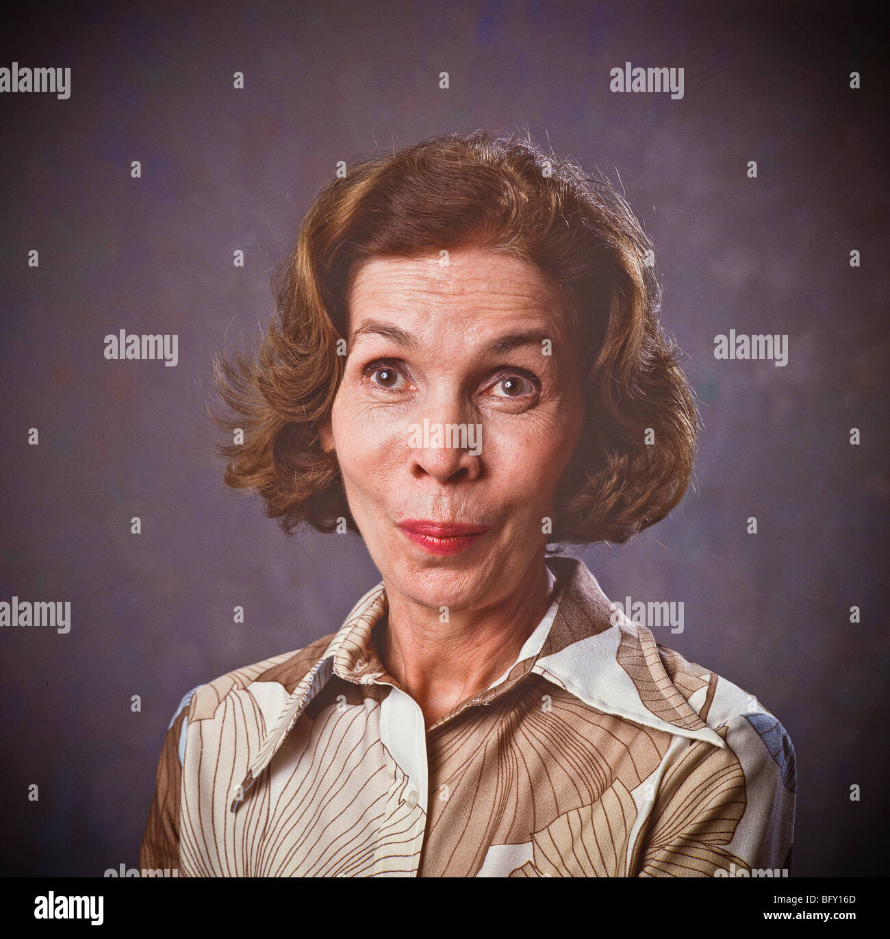 Woman, raised eyes eyebrows, quizzical expression Stock Photo Alamy