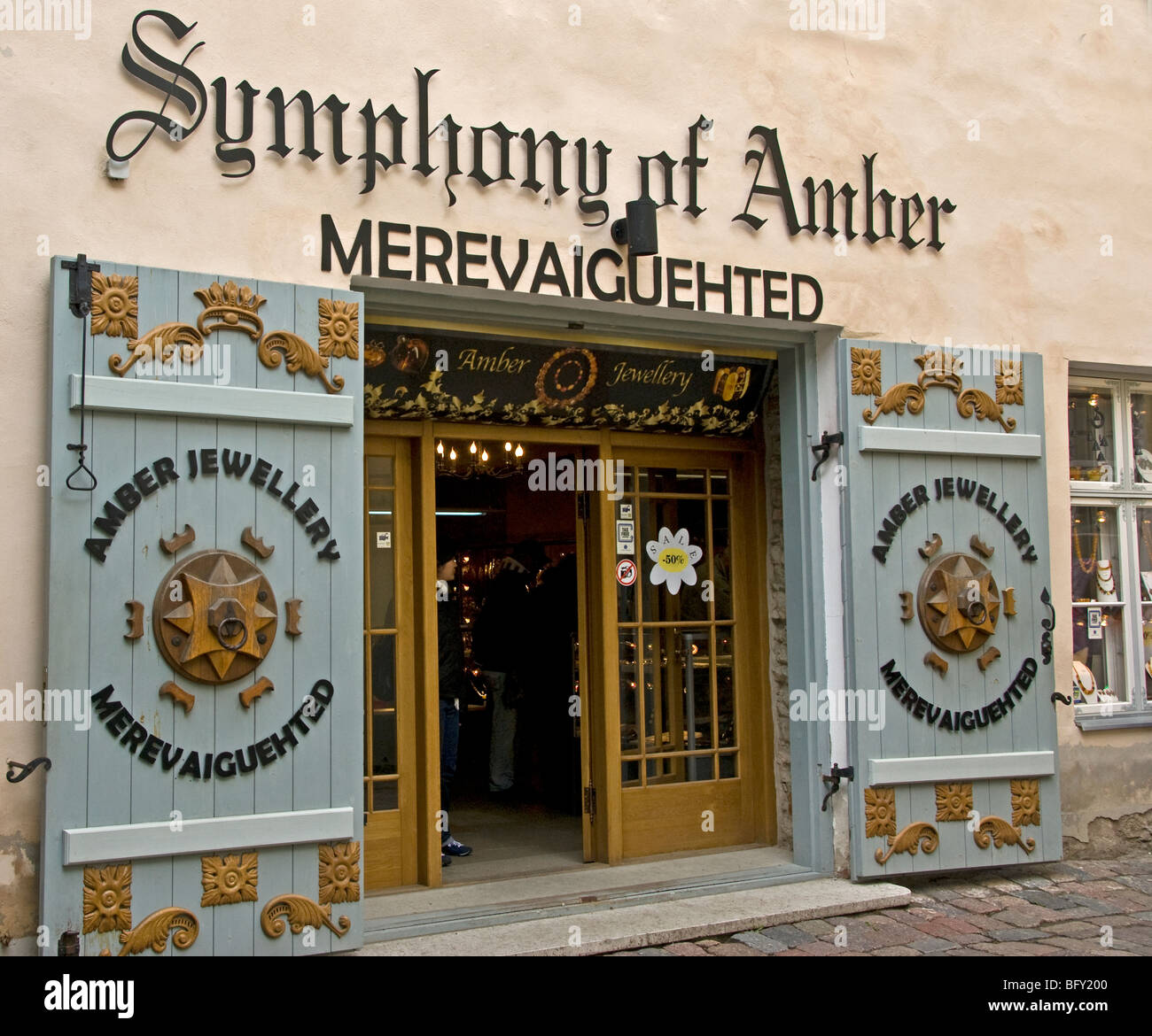 A jewellers shop in Tallinn Old Town specialising in amber Stock Photo
