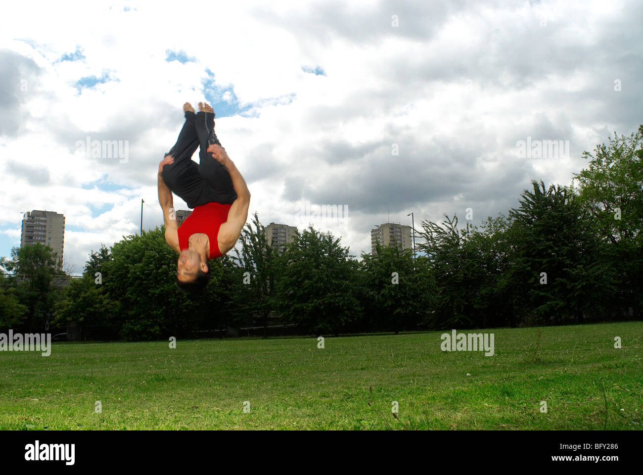 somersault in park Stock Photo