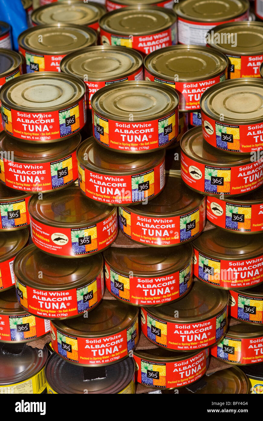 Cans of albacore tuna Stock Photo