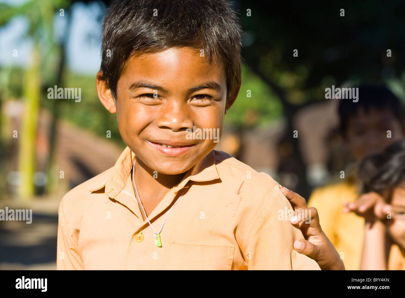 Young boy in school uniform on Lombok Island in Indonesia Stock Photo
