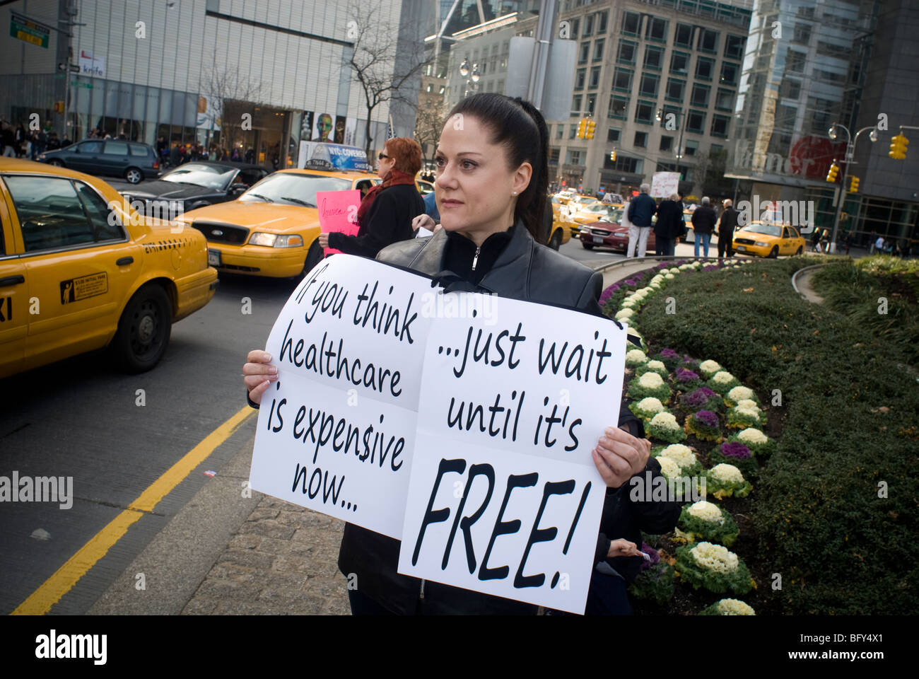 Opponents of health care reform rally in Columbus Circle  in New York Stock Photo