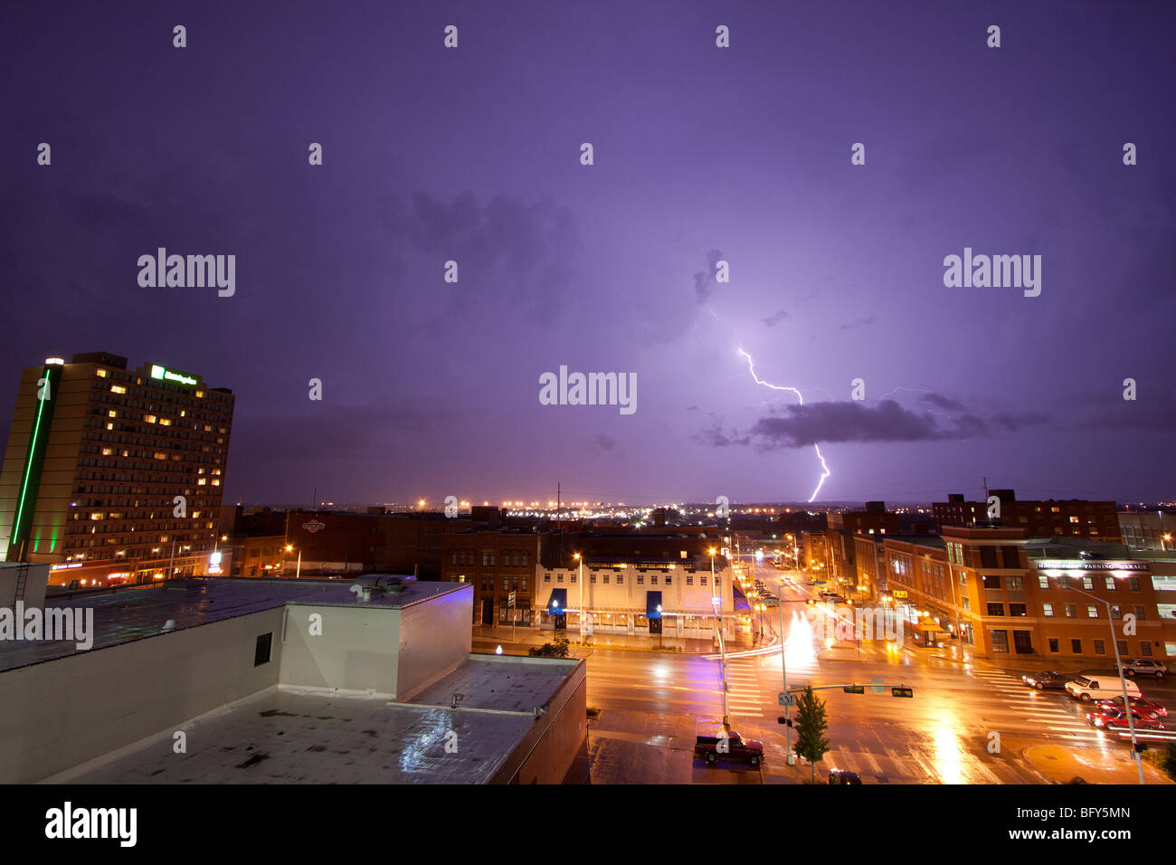 Lightning strikes in the distance in Lincoln, Nebraska, USA. Stock Photo