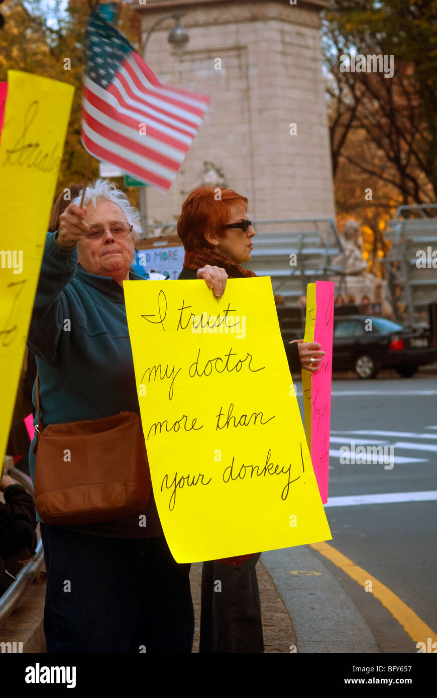 Opponents of health care reform rally in Columbus Circle  in New York Stock Photo