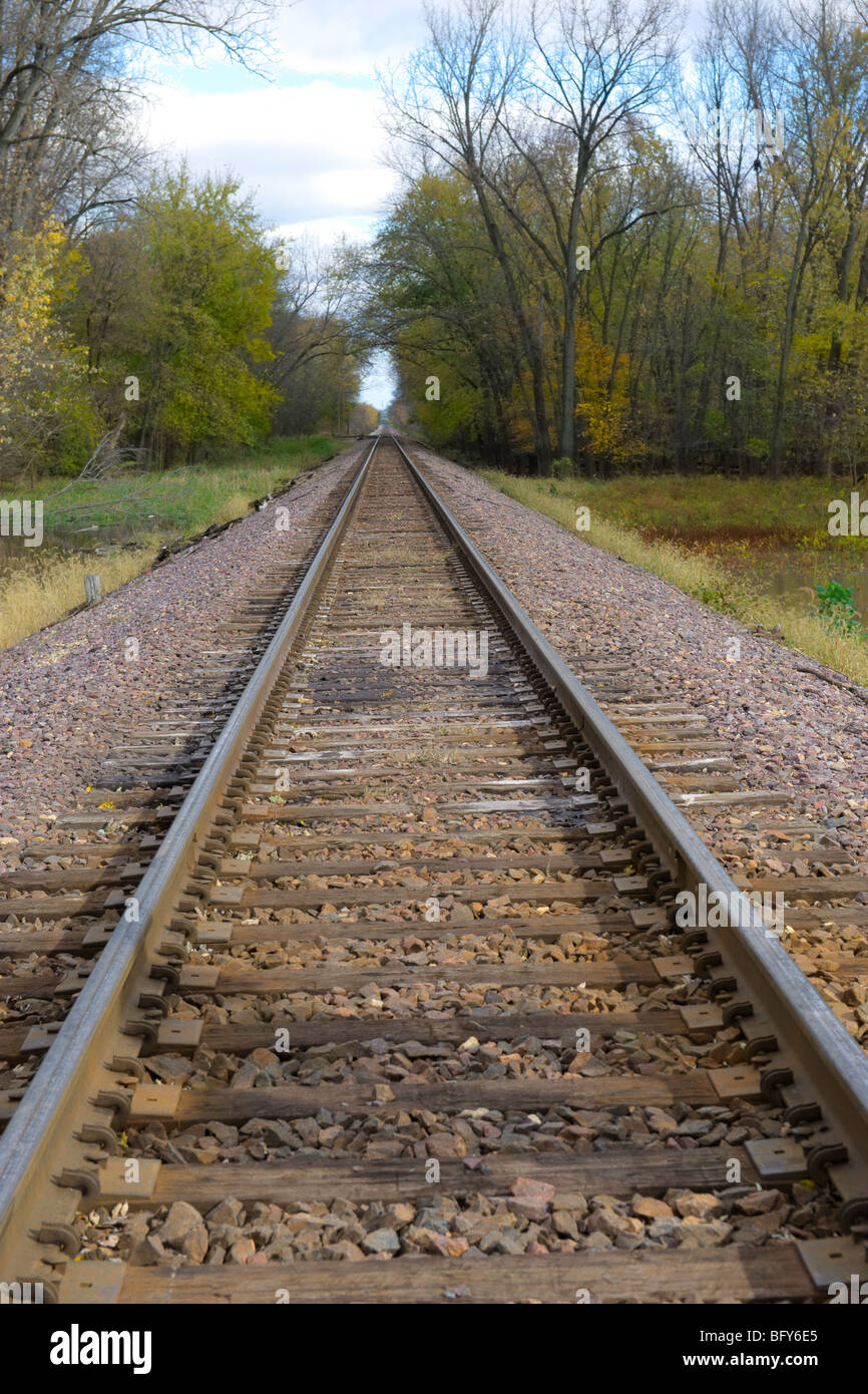 Railroad tracks receding into distance Stock Photo Alamy
