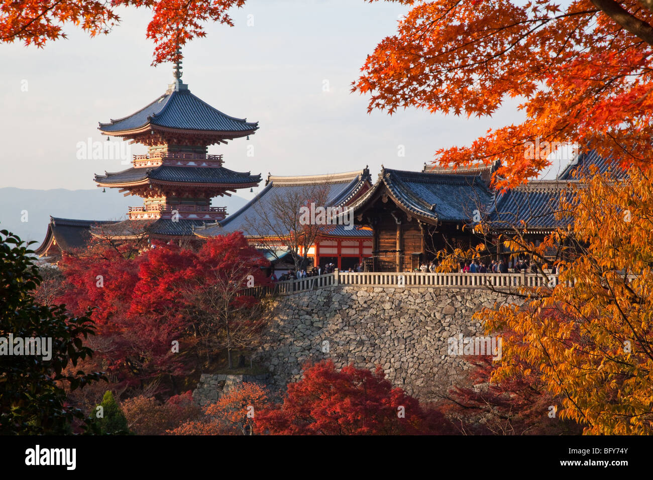 Kiyomizu-dera is a Buddhist temple in Kyoto, a major attraction to the city and a UNESCO World Heritage site. Stock Photo