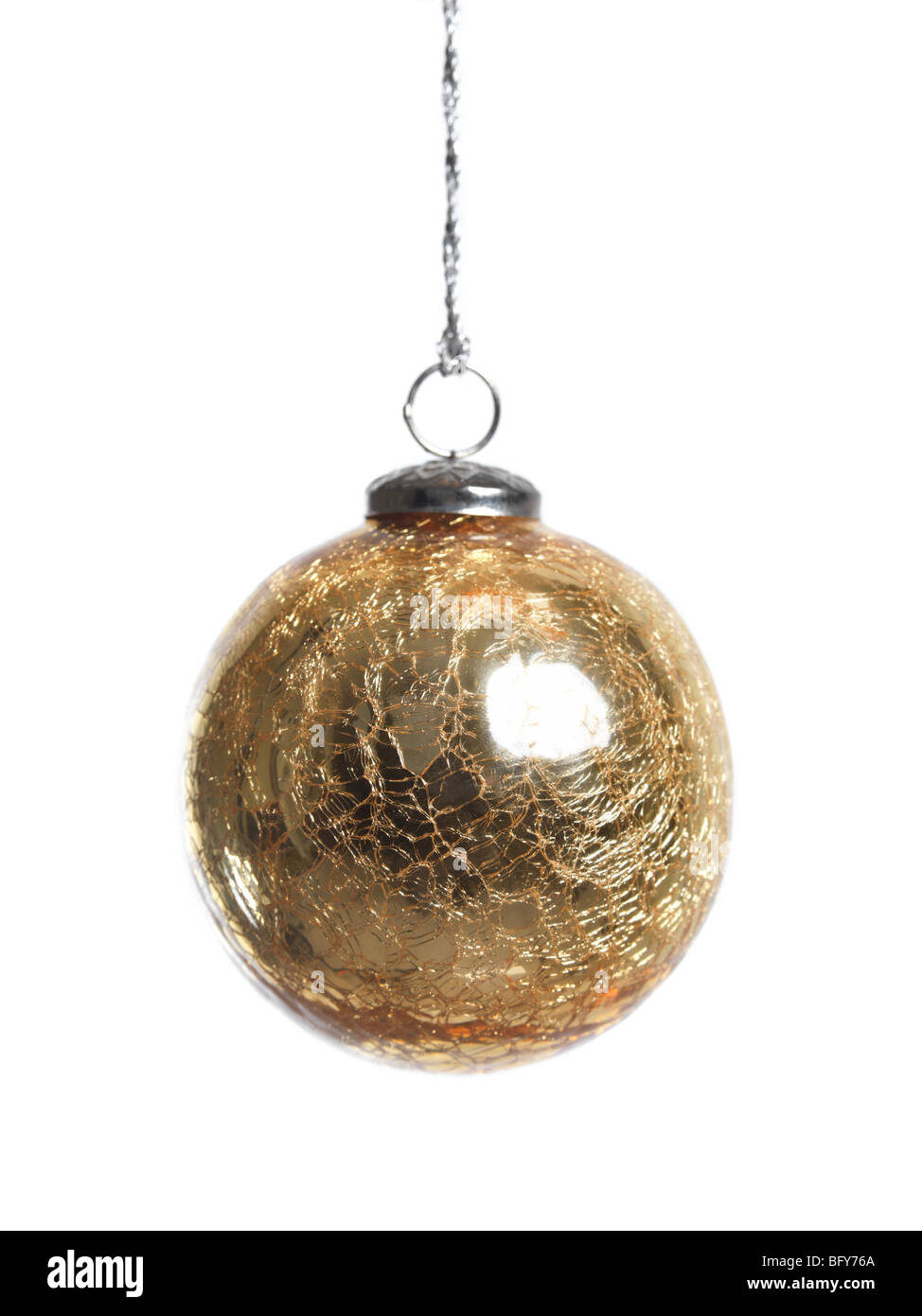 Christmas decoration golden glass ball isolated on white background Stock Photo