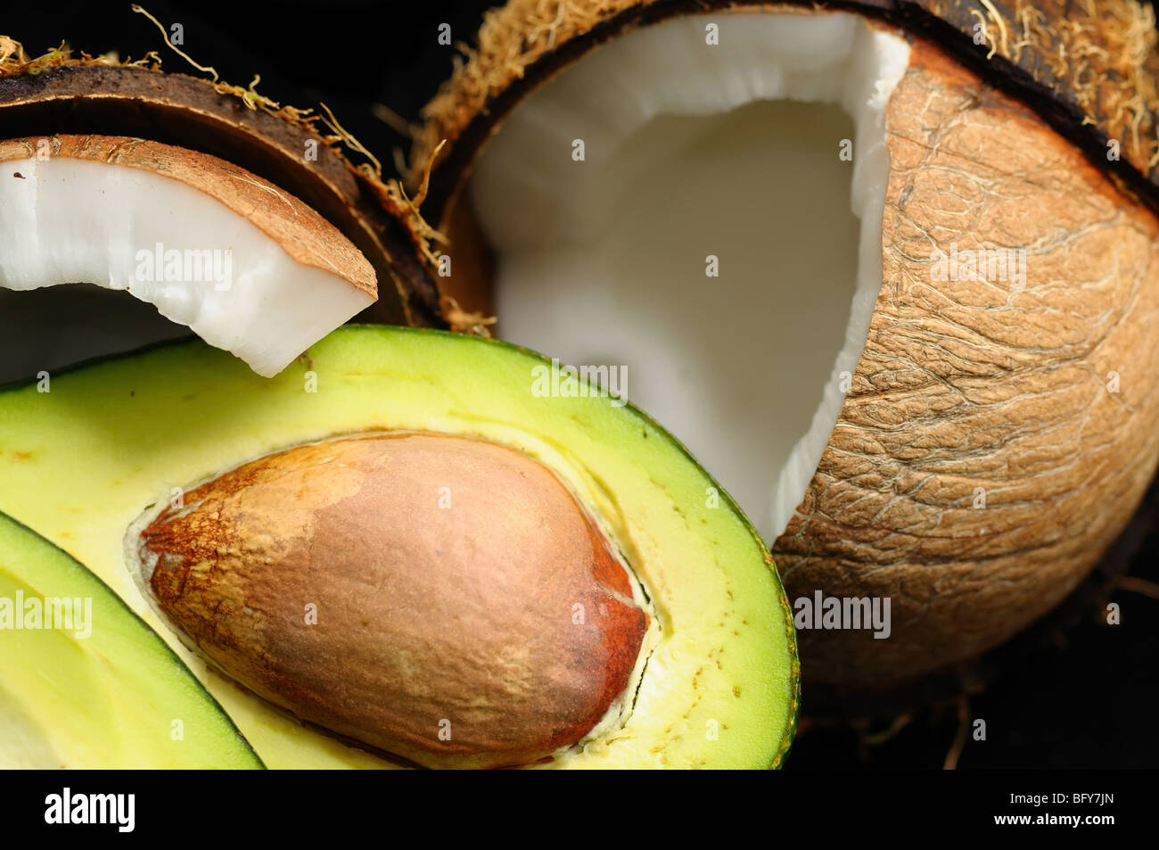 tropical fruits. avocado and coconut Stock Photo