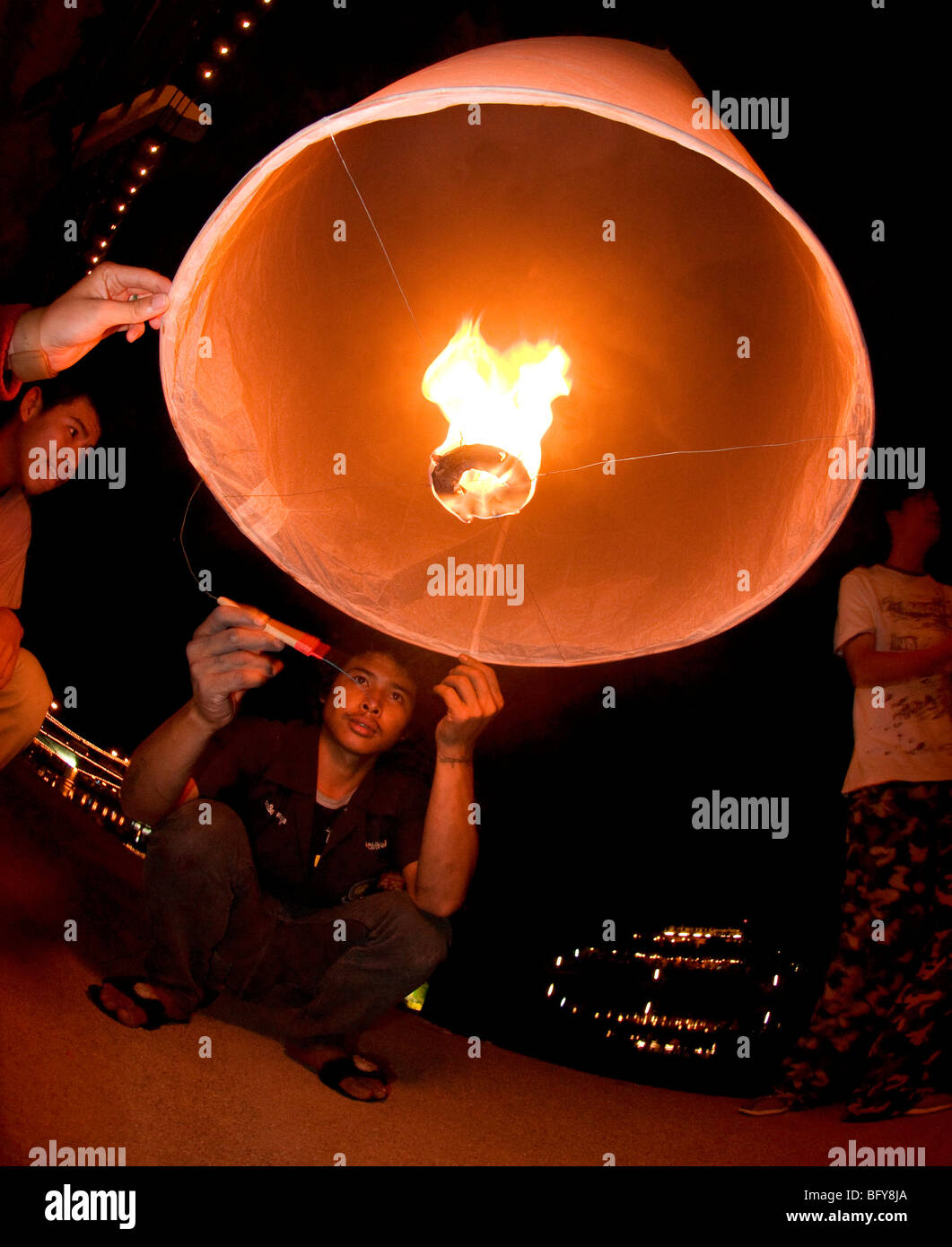Lucky sky Lanna Lanterns, Loi Krathong Festival, Chiang Mai,Thailand. Stock Photo