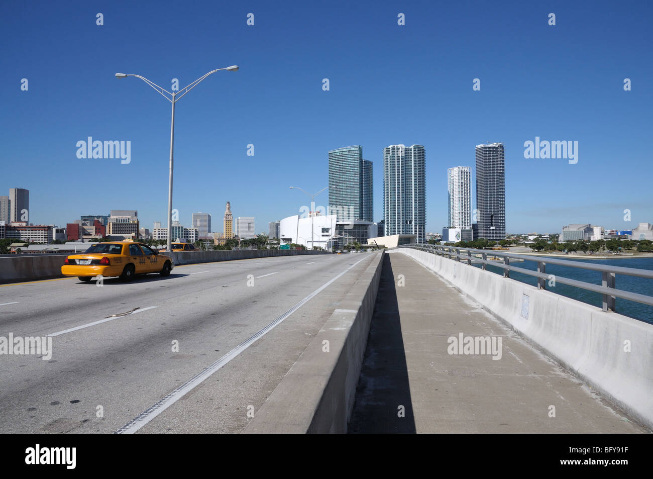Miami Downtown as seen from the Bayside Bridge, Florida USA Stock Photo