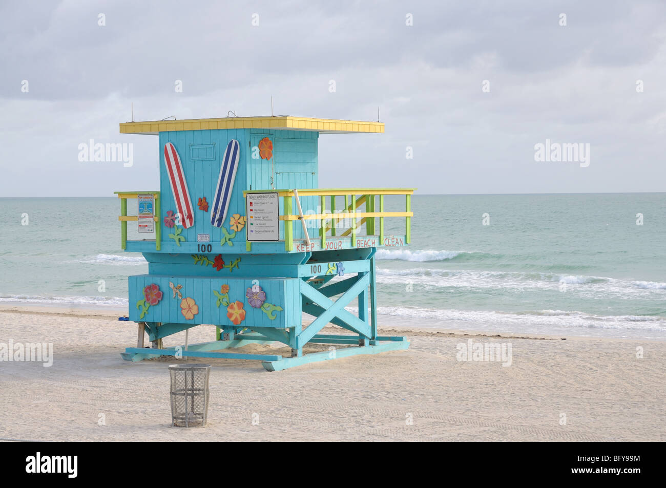 Miami South Beach Lifeguard Tower, Florida USA Stock Photo