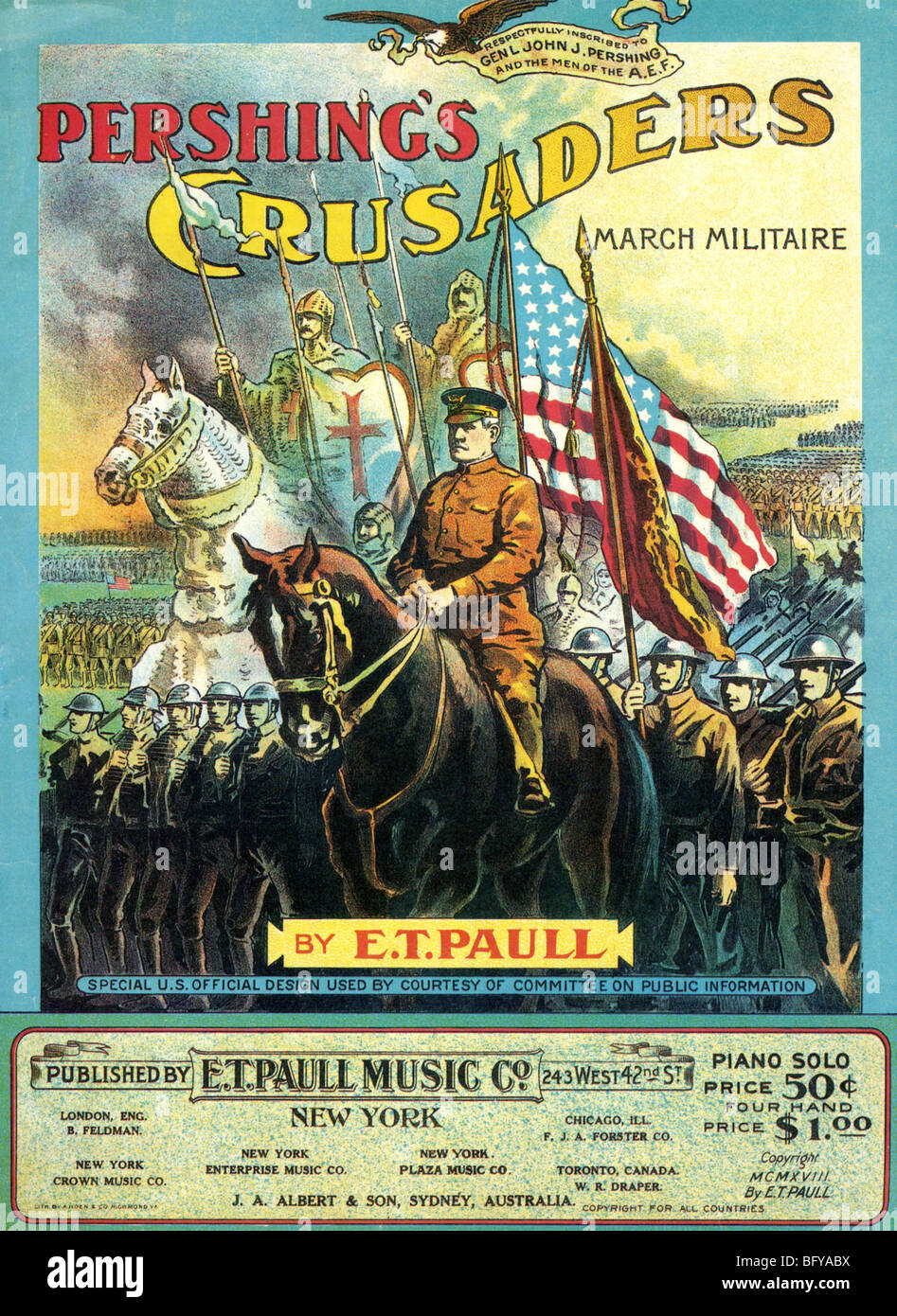 PERSHING'S CRUSADERS Sheet music for 1918 military march Stock Photo