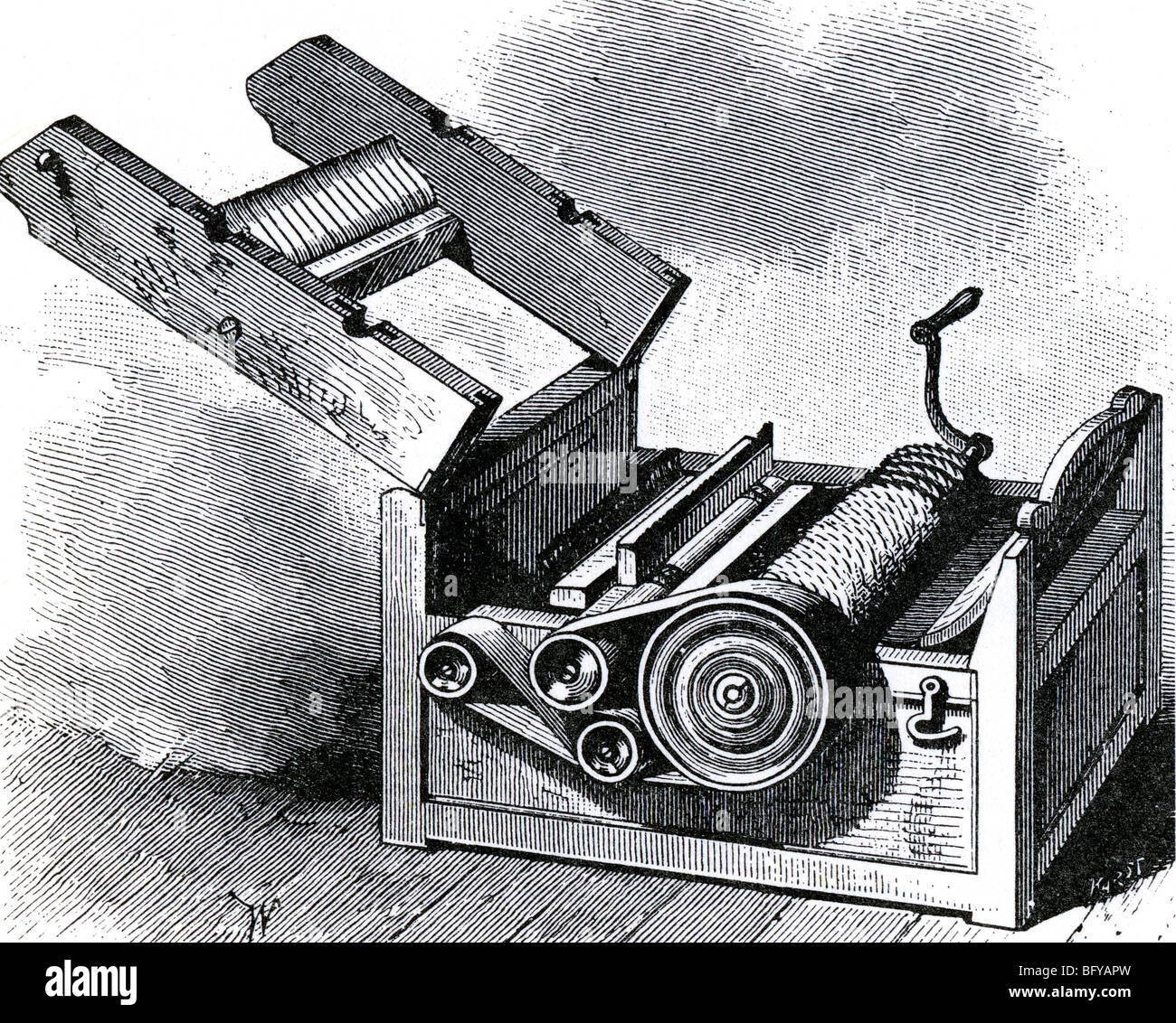 ELI WHITNEY  US inventor (1765-1825) engraving of his Cotton Gin which separated the cotton fibre from the seeds Stock Photo