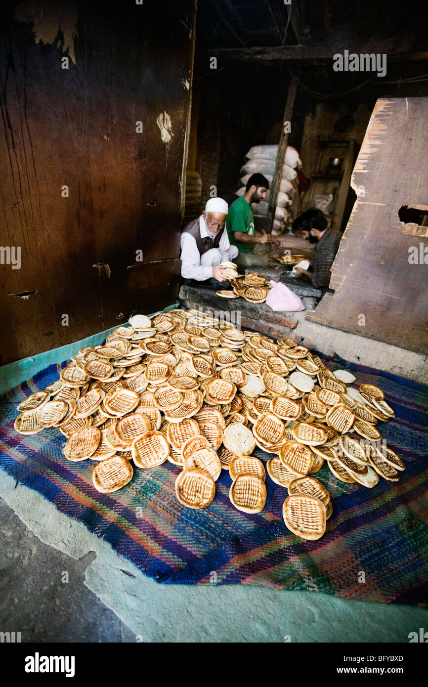 Fresh bread in a bakery in Srinagar, Kashmir, India. Stock Photo
