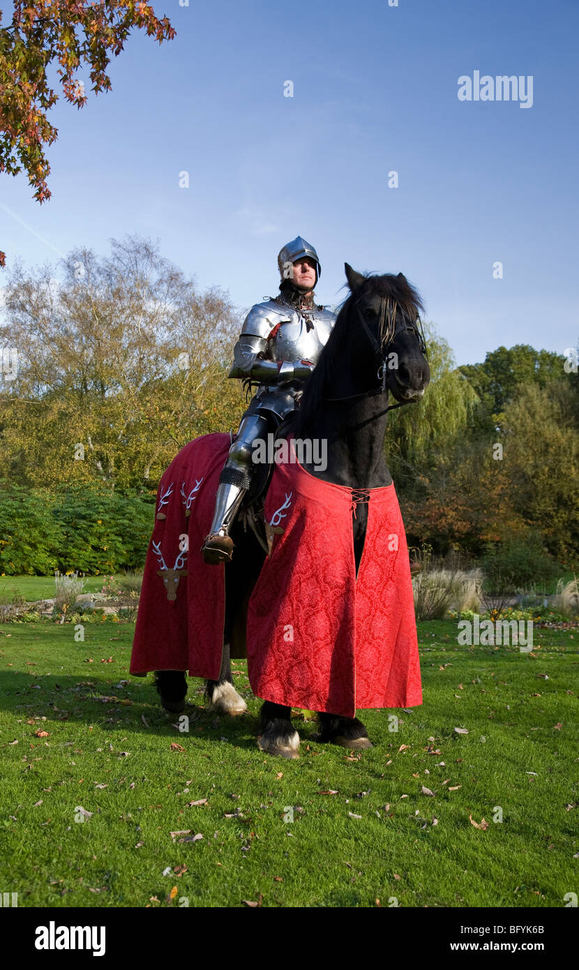 Medieval mounted knight portrayal at Mannington Hall Gardens in Norfolk ...