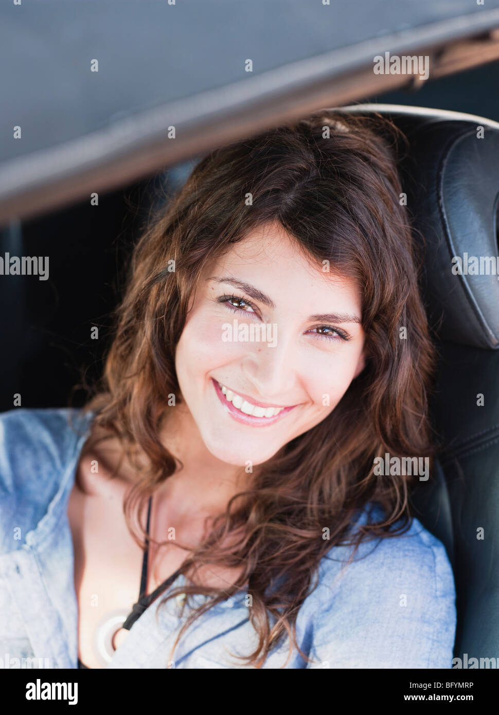 woman sitting in front seat of car Stock Photo - Alamy