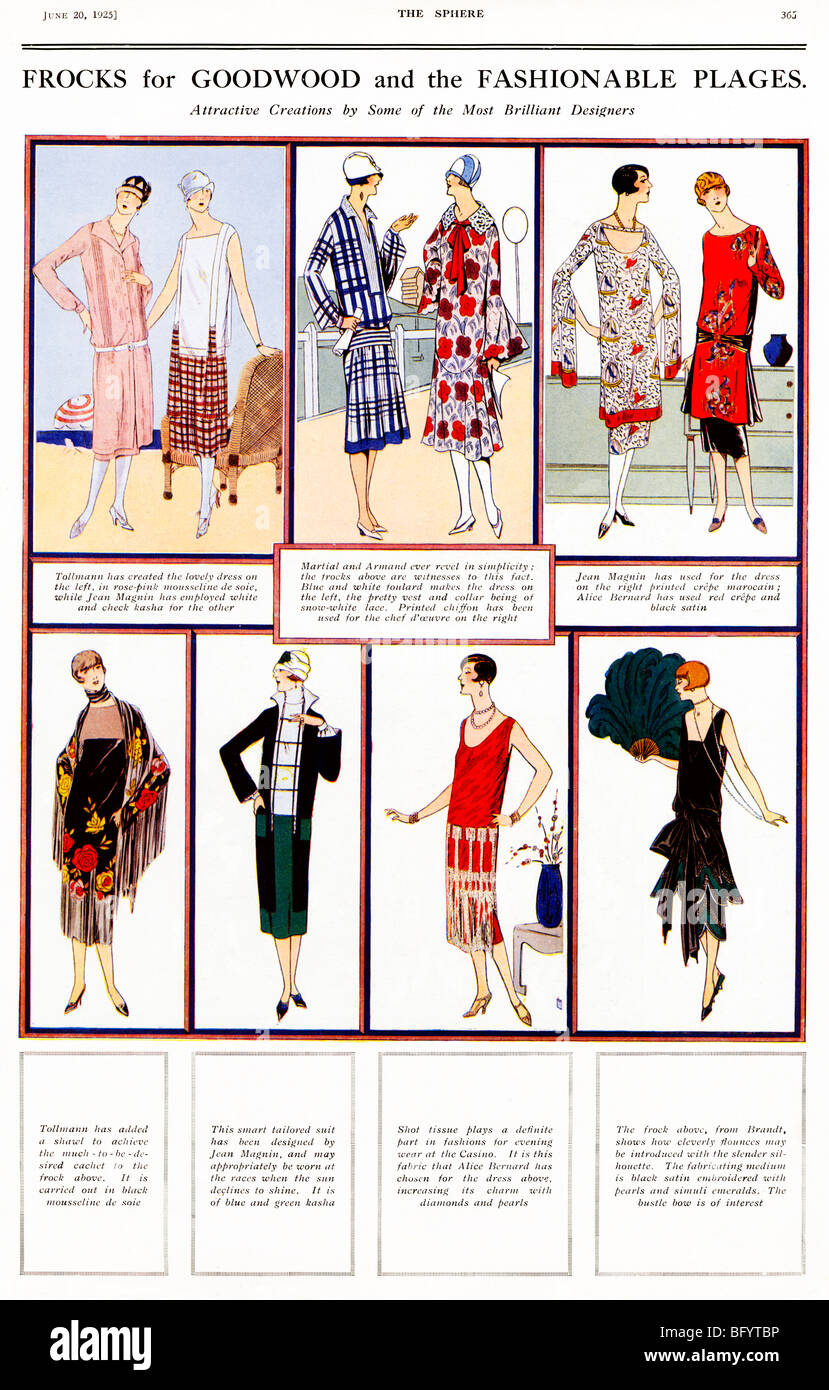 Frocks For Goodwood, Summer 1925 English magazine illustration of clothes for races and fashionable French beach resorts Stock Photo