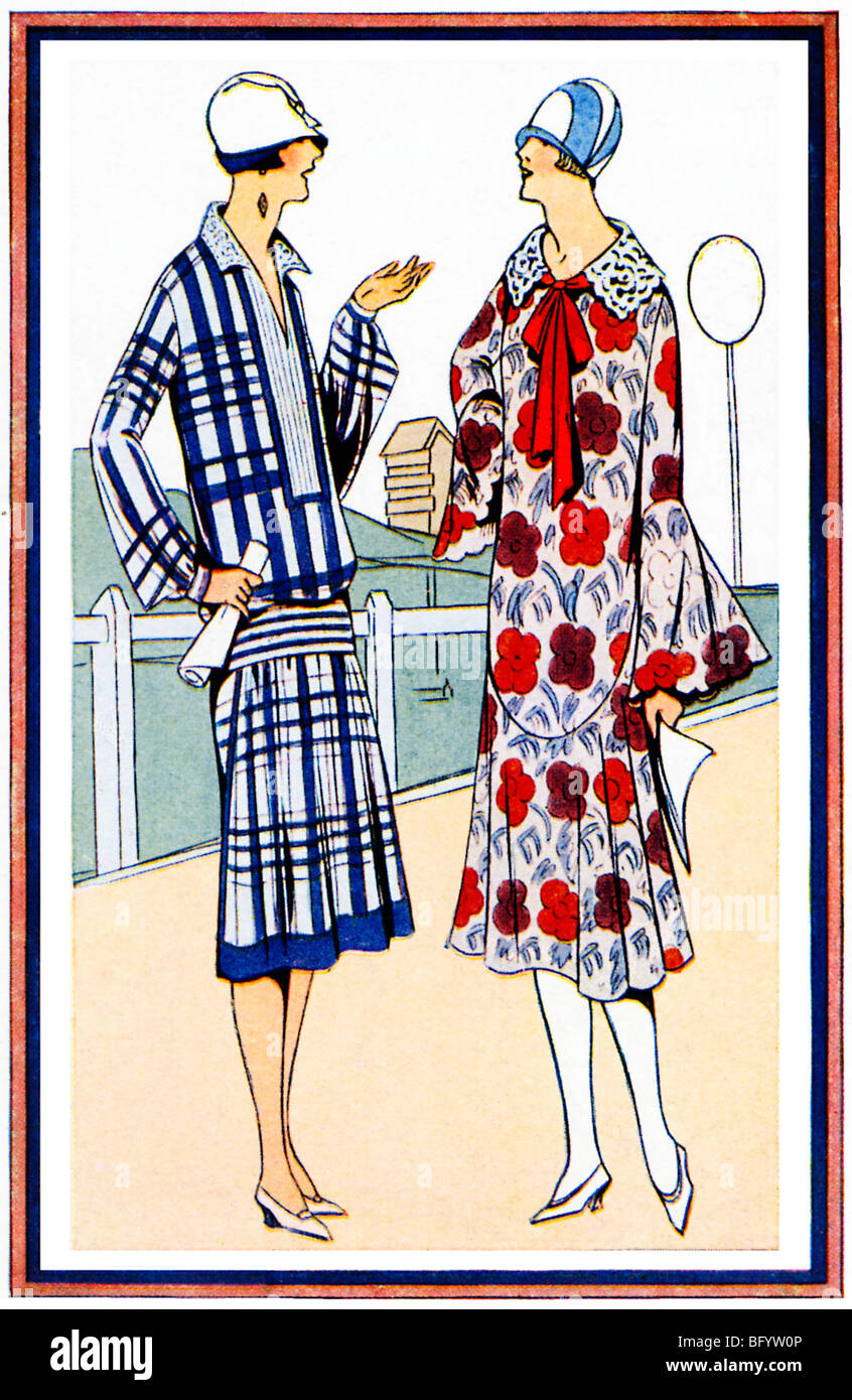 Martial and Armand, 1925 fashion Illustration of their frocks as worn at Goodwood for the horse racing society set Stock Photo